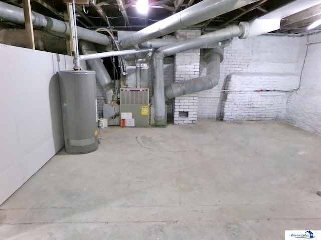 basement featuring water heater