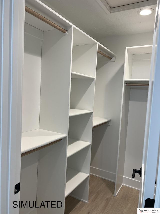 spacious closet with light hardwood / wood-style floors