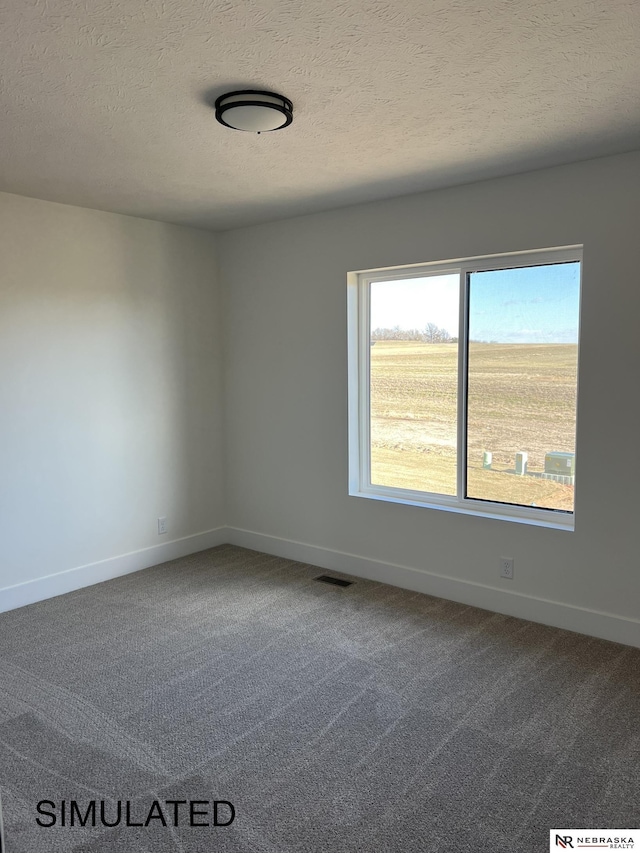 spare room with a textured ceiling and carpet