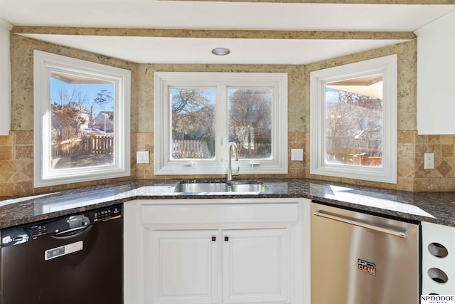 kitchen with sink, white cabinetry, dishwasher, and stainless steel dishwasher