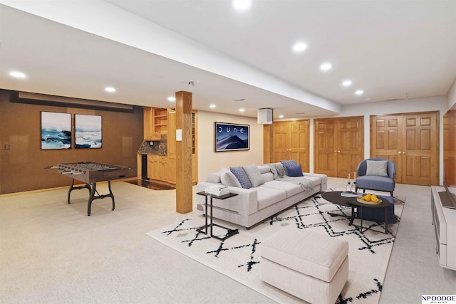 living room with light carpet