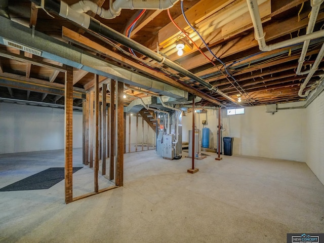 basement with heating unit