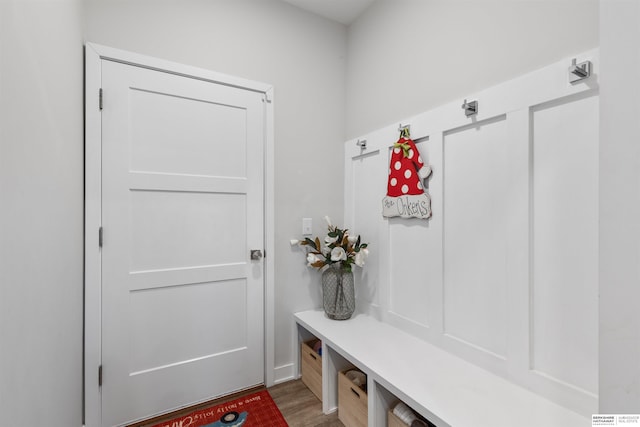 mudroom featuring wood-type flooring