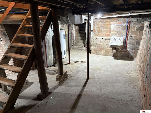 basement featuring electric water heater