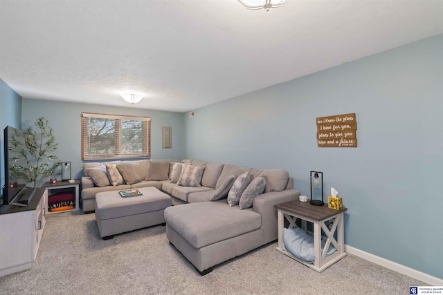 living room with light carpet