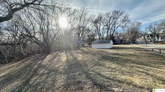 view of yard featuring a shed