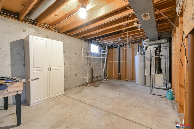 basement featuring water heater