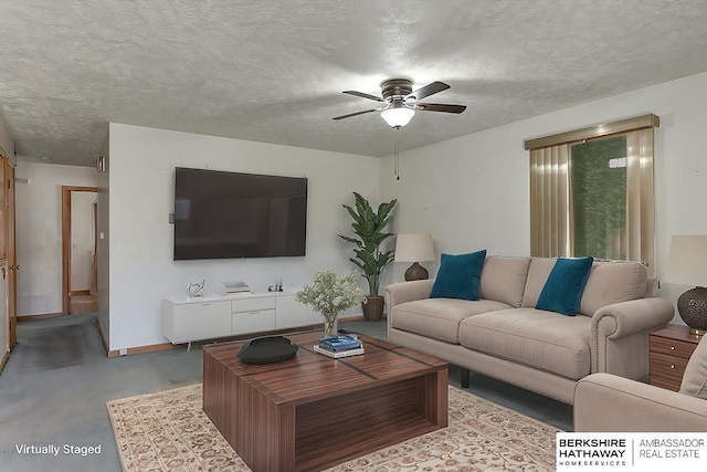 living room featuring ceiling fan