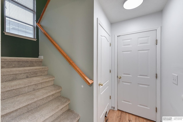 stairway featuring hardwood / wood-style floors