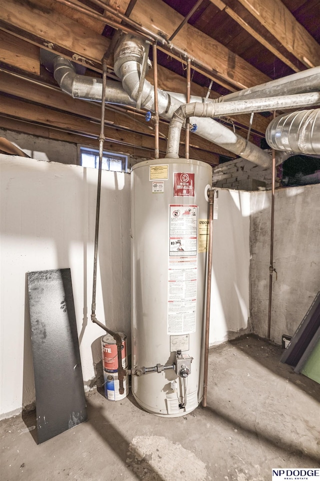 utility room with gas water heater