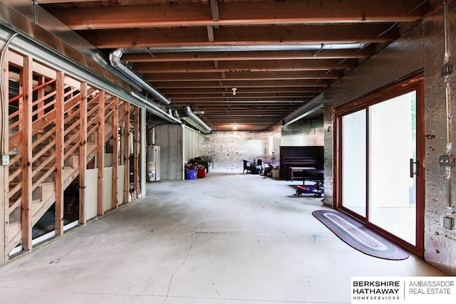 basement featuring gas water heater