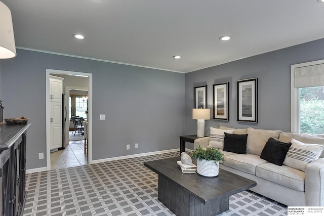 living room featuring tile patterned floors