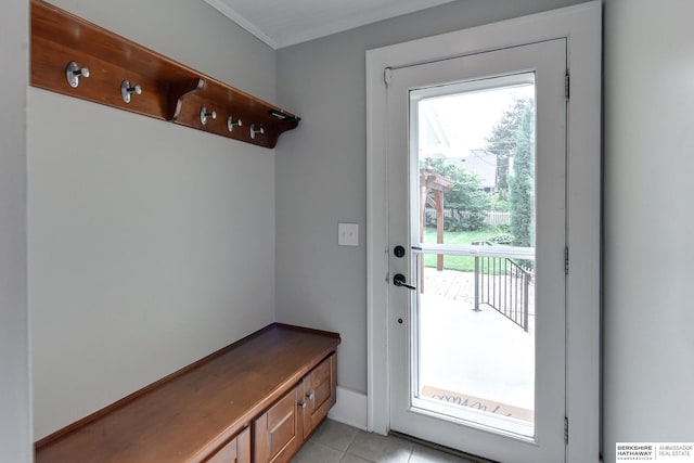 mudroom with light tile patterned floors and plenty of natural light