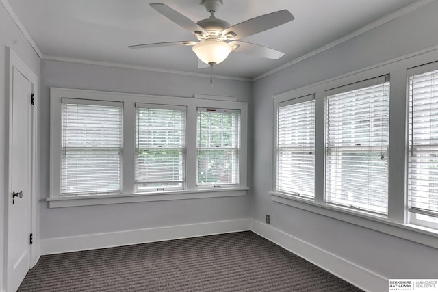 unfurnished sunroom with ceiling fan and a healthy amount of sunlight