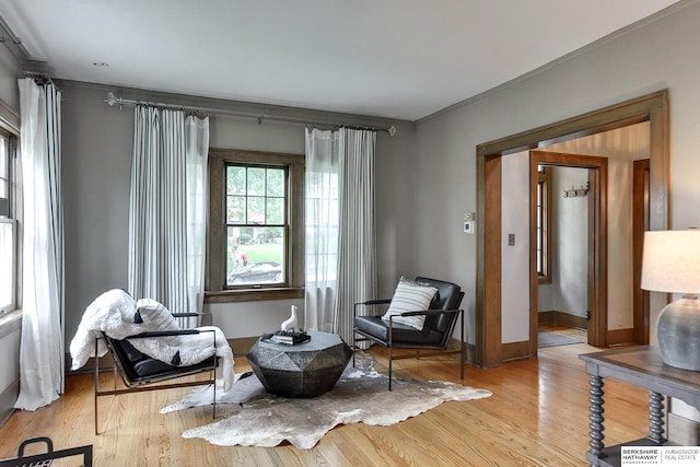 sitting room featuring light hardwood / wood-style flooring