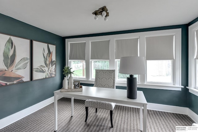 carpeted home office with a wealth of natural light