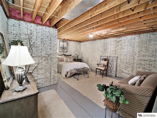 bedroom featuring concrete flooring