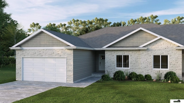 view of front of house featuring a front yard and a garage