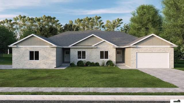 view of front facade with a front lawn and a garage