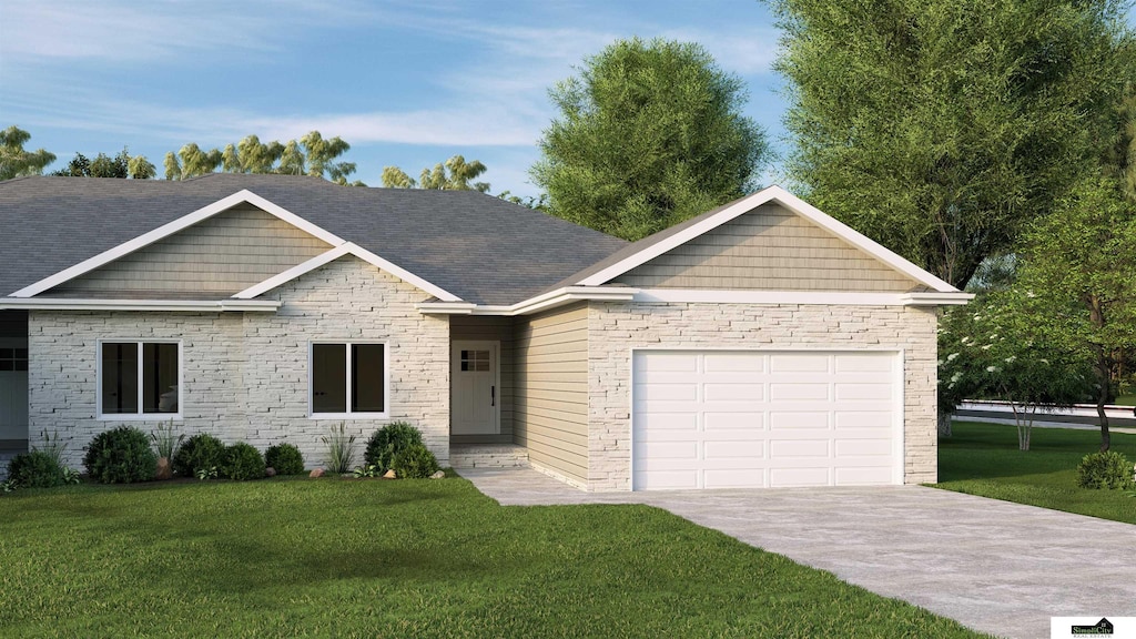 view of front facade featuring a garage and a front lawn