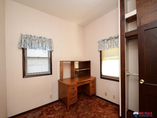 view of carpeted home office