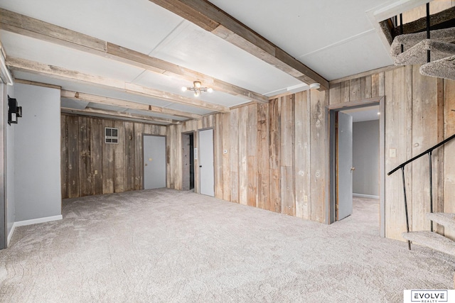 basement with light colored carpet