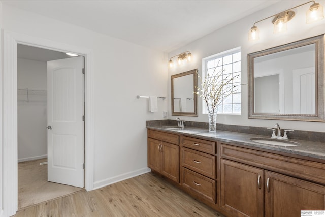 bathroom with wood-type flooring and vanity