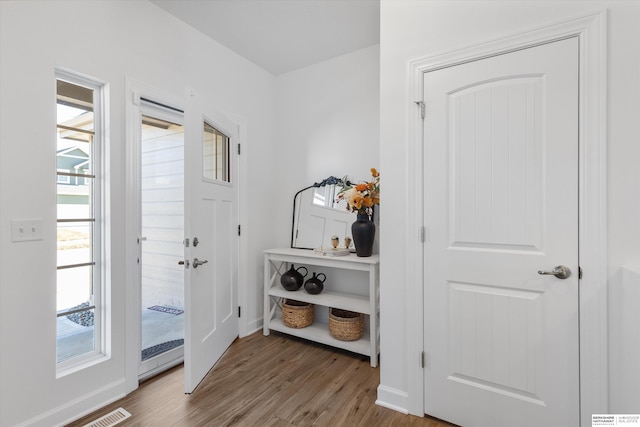 entryway with dark hardwood / wood-style floors