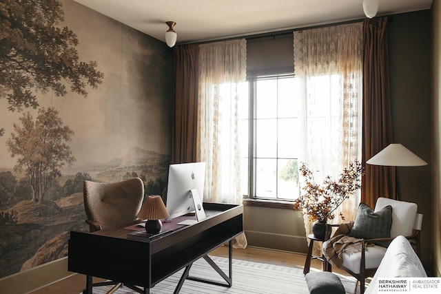 home office featuring light wood-type flooring