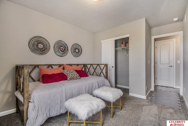 bedroom featuring carpet flooring and a closet