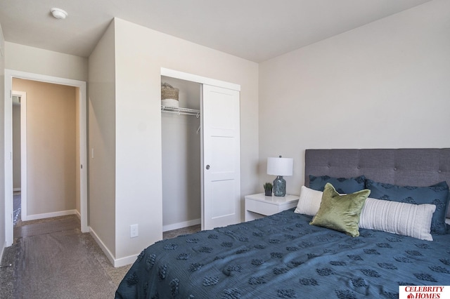 bedroom featuring a closet and carpet