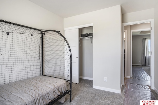 bedroom featuring carpet flooring and a closet