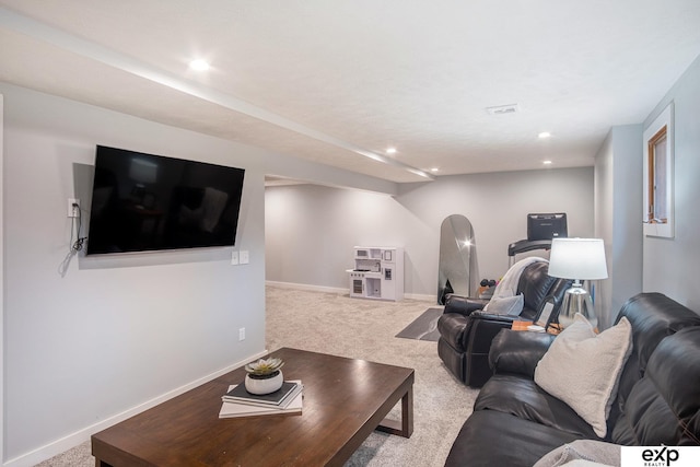 living room with light carpet