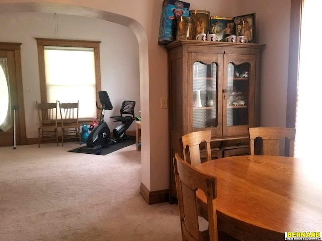 dining space with carpet flooring