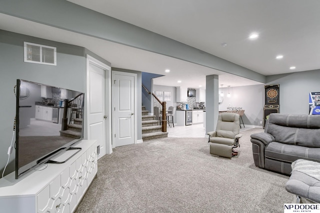 living room featuring carpet