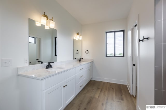 bathroom featuring wood-type flooring and vanity