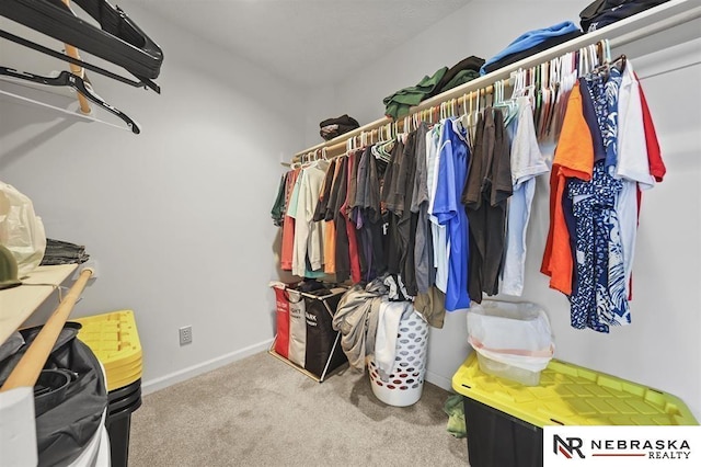 spacious closet featuring light carpet