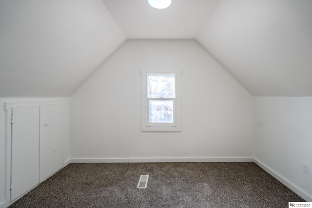 additional living space with vaulted ceiling and carpet