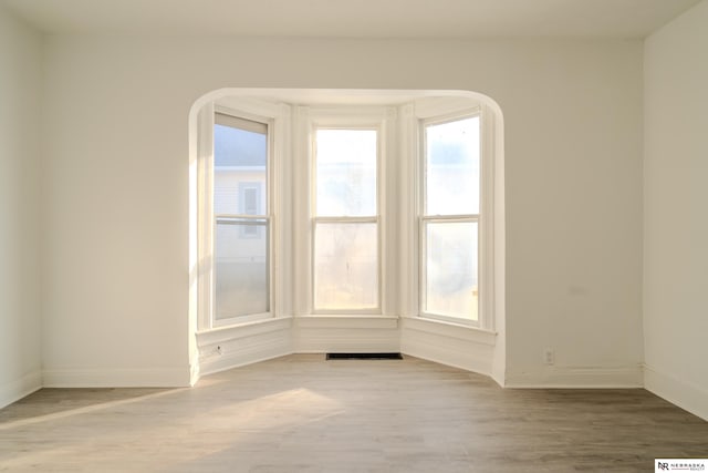 spare room featuring light wood-type flooring