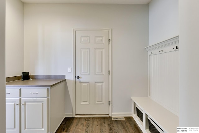 mudroom featuring dark hardwood / wood-style floors