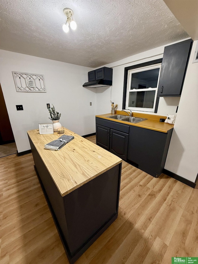 kitchen featuring sink, a textured ceiling, and light hardwood / wood-style floors