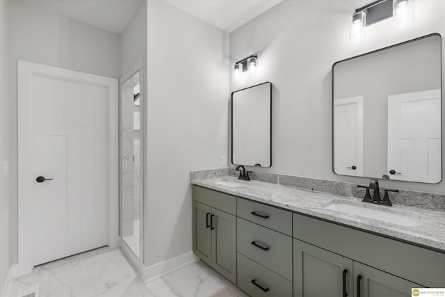 bathroom with vanity and a shower