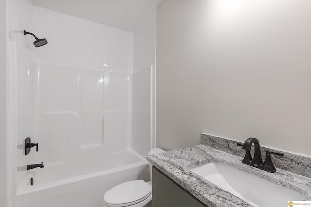 full bathroom featuring shower / bathtub combination, toilet, and vanity