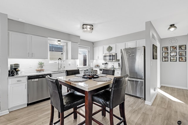 kitchen featuring white cabinets, backsplash, appliances with stainless steel finishes, and sink