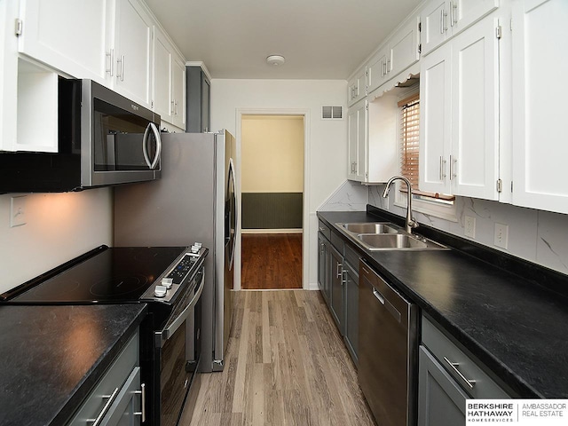 kitchen featuring light hardwood / wood-style floors, sink, white cabinetry, and stainless steel appliances