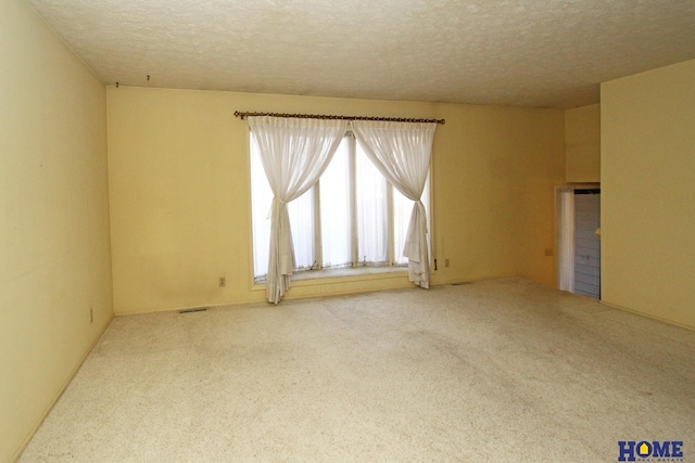 empty room featuring a textured ceiling and carpet flooring