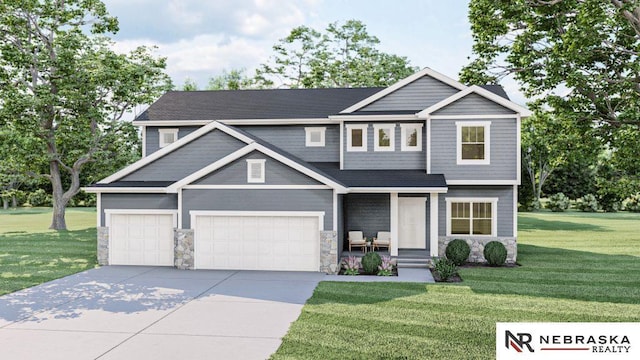 craftsman-style house featuring a front yard and a garage