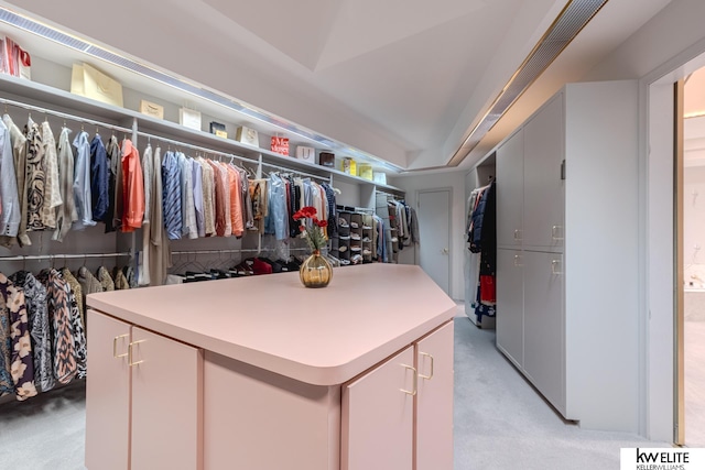 spacious closet featuring light carpet