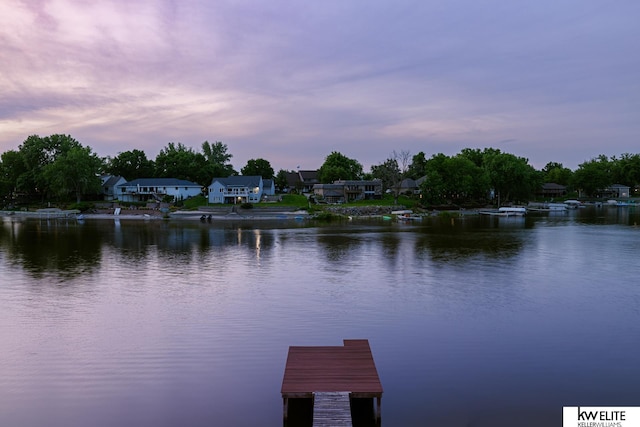 view of water feature with a boat dock