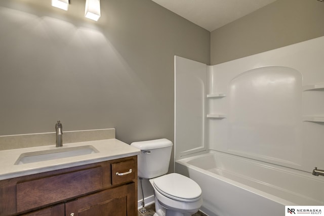 full bathroom with vanity, shower / washtub combination, and toilet